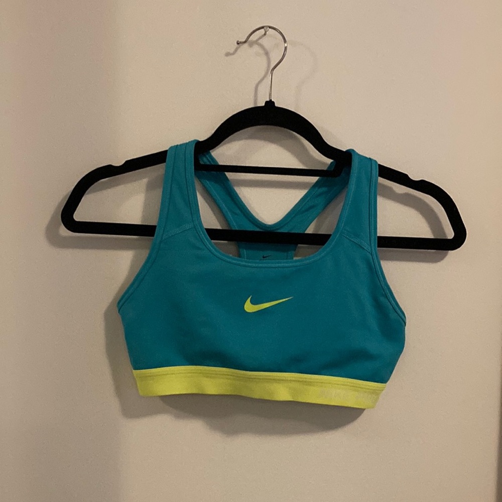 Neon and teal Nike sports bra
